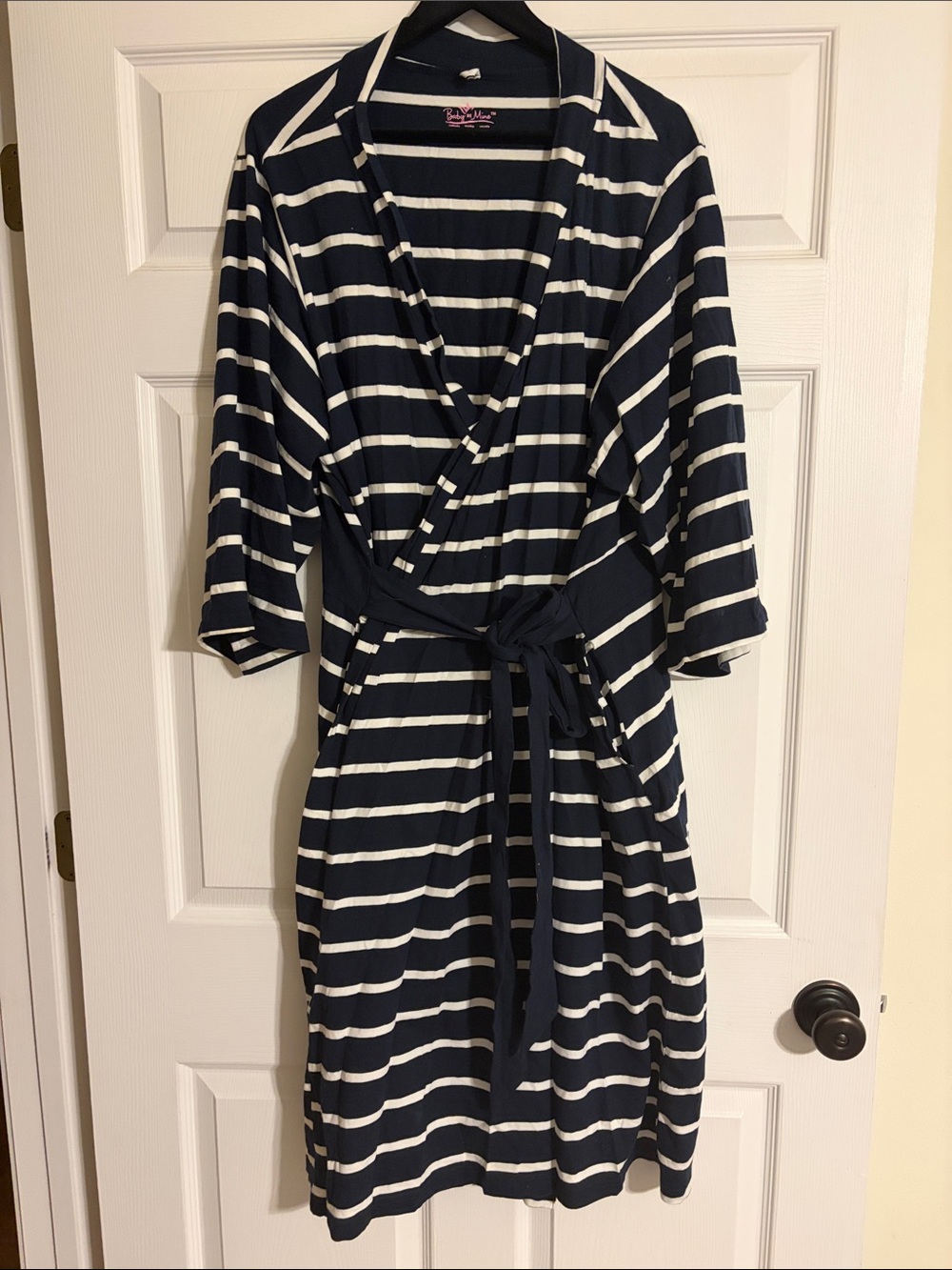 Baby Be Mine Navy Blue Striped Maternity Nursing Robe Postpartum 2xl/3xl